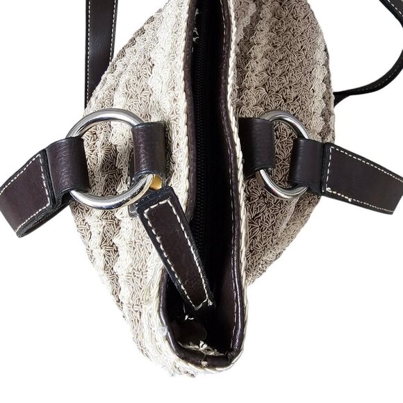 Super Tote New Crochet Boho Bucket Neutral Taupe Cream 3 Piece Shoulder Bag - Picture 5 of 16